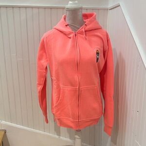 Vibrant Coral Hoodie with Embroidered Design